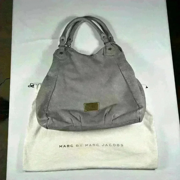 MARC JACOBS Orig Y2K Gray Shoulder Crossbody Satchel Top Handle Leather Purse Lg - Picture 2 of 13